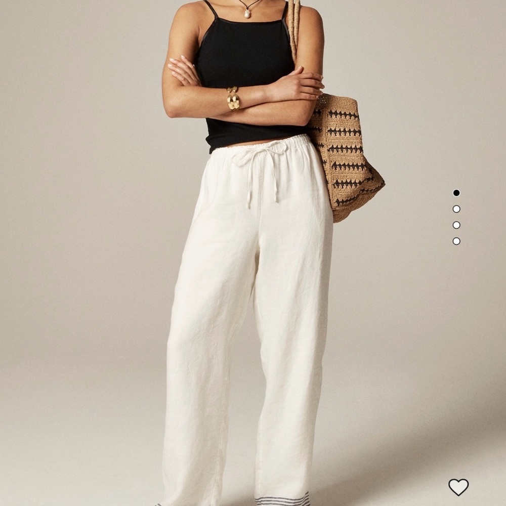 J. Crew Cream Linen Straight Leg Pants